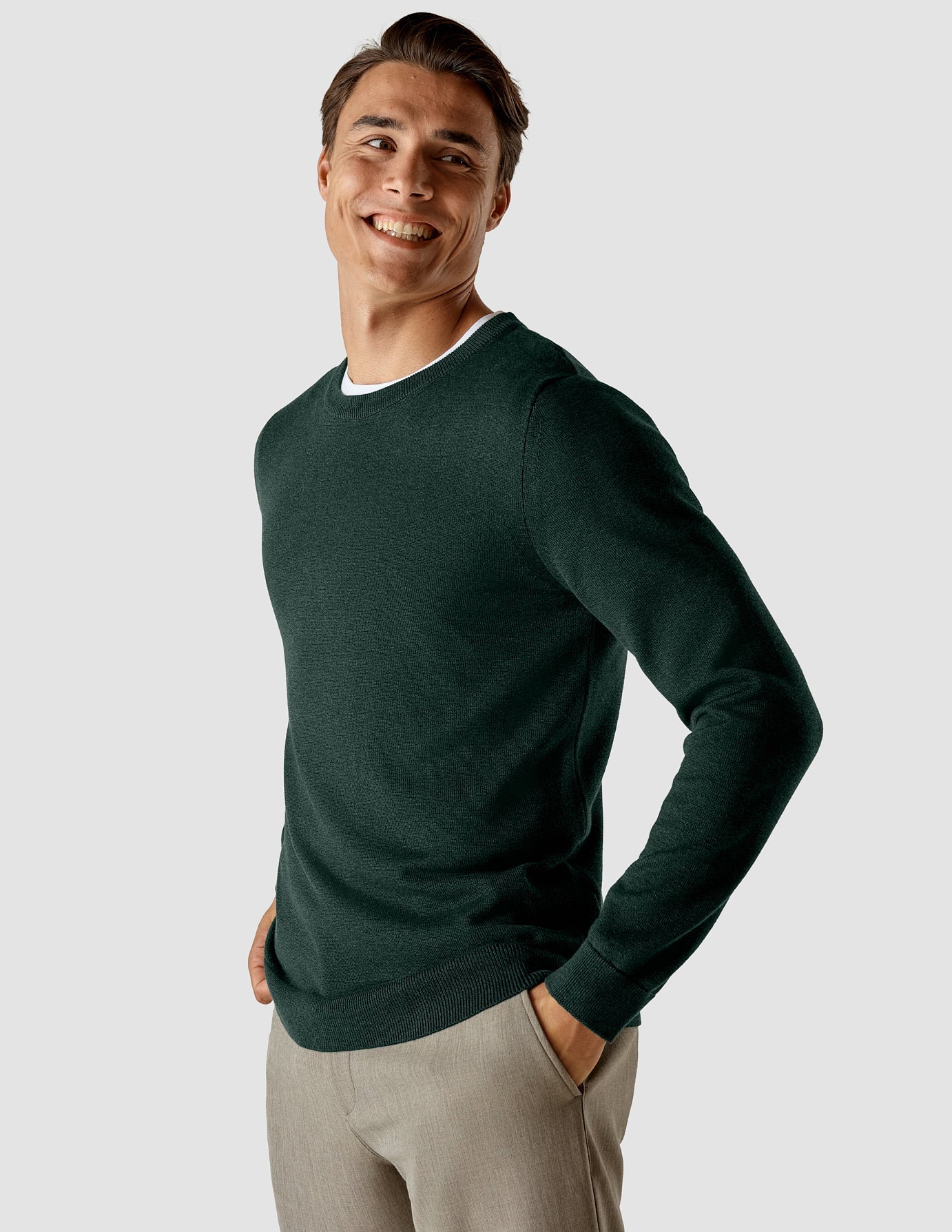 Fine Knit Crewneck Forest Green Molinaire
